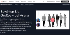 Zu sehen ist ein Screenshot der Webseite Asana, sie werben mit vielen Menschen, das bedeutet HR-Marketing