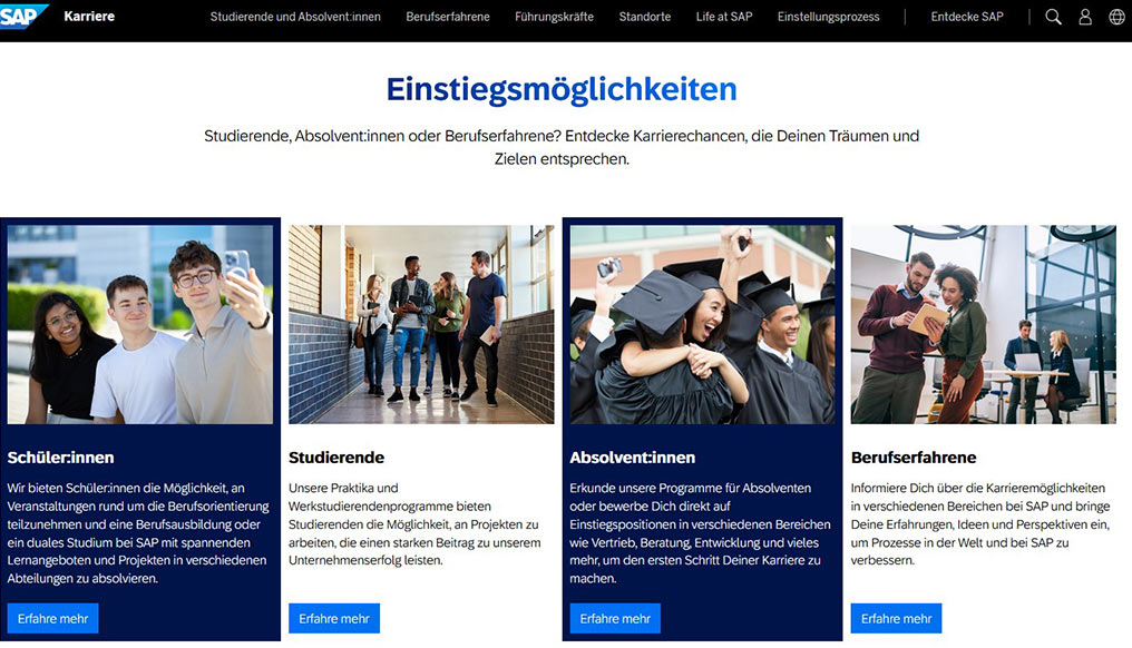 Zu sehen ist ein Screenshot der Webseite SAP