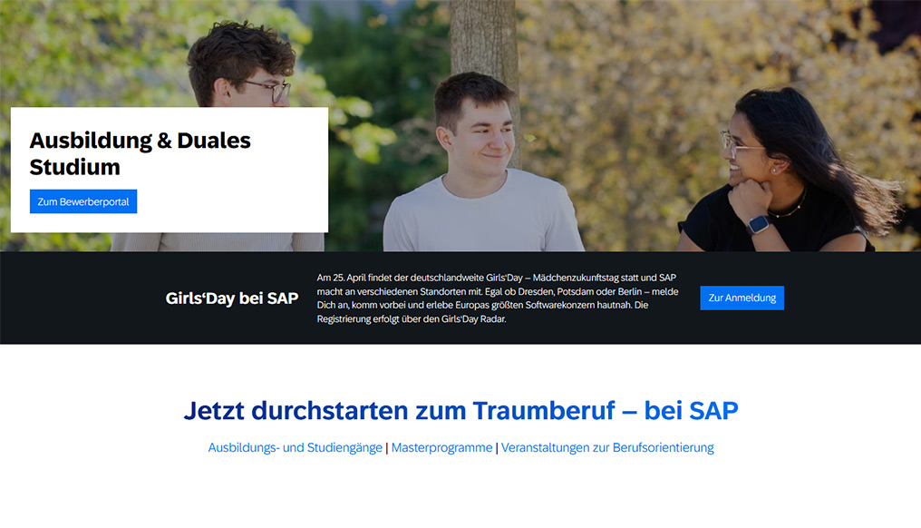 Zu sehen ist ein Screenshot der Webseite SAP